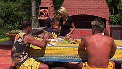 pretty blonde nympho devours multiple cocks in sunny outdoor gangbang!