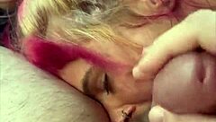 hooker deepthroats cock bareback then gulps cum in public street fuck