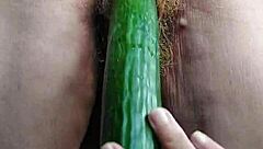 german hairy pussy tempts with cucumber insertion secrets