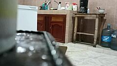 voyeur spies curvy girl in panties kitchen tease