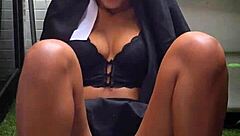 Freira squirts from huge pussy vibrator monster play