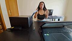 Sexy Maid in Jeans Flip-Flops Fucks Boss Hourly Till Creampie Cum