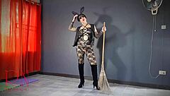 Regina Noir Halloween Witch Pantyhose Stairway Tease