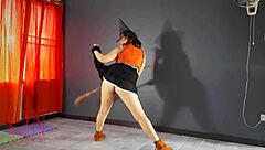 Regina Noir Halloween Witch Pantyhose Stairway Tease