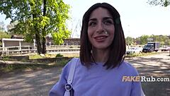 Ultra pretty italian flashes pussy on public street!