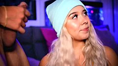 Blonde babe sucks cock like horny fan whore