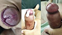jerking my small foreskin dick while girlfriend squirts