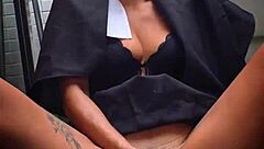 Freira squirts from huge pussy vibrator monster play