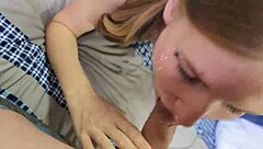 Hot Maid Deepthroats Huge Cock in Hotel Mirror POV Cumshot Facial