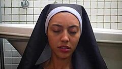 Freira squirts from huge pussy vibrator monster play