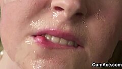 Bombshell sucks cocks for massive facial jizz explosion