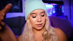 Blonde babe sucks cock like horny fan whore