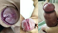 jerking my small foreskin dick while girlfriend squirts