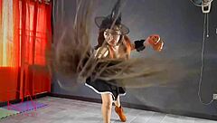 Regina Noir Halloween Witch Pantyhose Stairway Tease