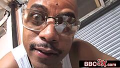 Dumb brunette teen kneels for ghetto bbc gangbang creampie facial