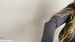 Horny blonde officer oiled ass dirty talk spits on huge cock orgasm