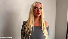 Horny blonde officer oiled ass dirty talk spits on huge cock orgasm