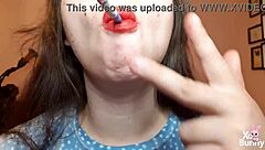 Big ass brunette smokes cigarette in kinky closeup pov fetish