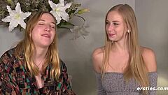 Blonde Lesbian Fingers Tattooed Friend's Shaved Wet Pussy