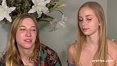 Blonde Lesbian Fingers Tattooed Friend's Shaved Wet Pussy