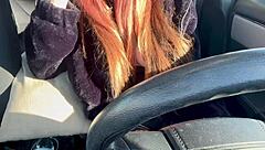 Italian milf Artemisia Love flashes big hard nipple tits car ride