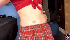 Transgirl Plugs Huge Buttplug for Daddy in School Uniform!