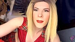 Transgirl Plugs Huge Buttplug for Daddy in School Uniform!