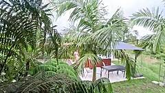 busty latina stranger fucked hard outdoors then caught in hotel garden