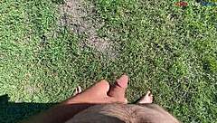fall time hits so let's masturbate outdoors barefoot part one