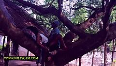 Ranch wife gets fucked hard on village tree with wet pussy dripping