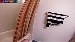 milf spots guy jerking off in bathroom and drains him