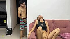 tiny latina caught masturbating gets huge cock pounding relief