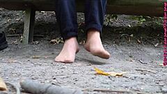 Holy Fuck! Sexy German Nylon Feet Toes Lifted Public Outdoor Forest Voyeur!