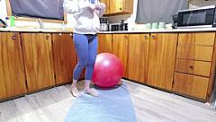 Horny Girl Humps Ball to Dripping Squirting Climax!