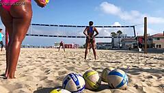 big booty african shakes ass on beach volleyball court
