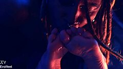 domme chokes gags spits on foot fetish slave!