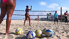 big booty african shakes ass on beach volleyball court