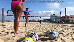 big booty african shakes ass on beach volleyball court