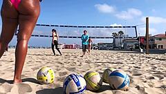 big booty african shakes ass on beach volleyball court