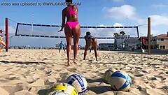 big booty african shakes ass on beach volleyball court