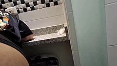 sexy latina milf sneaks bathroom fuck with hot waiter while boyfriend waits