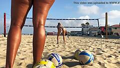big booty african shakes ass on beach volleyball court