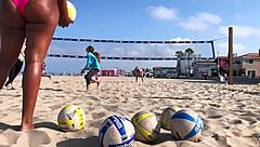 big booty african shakes ass on beach volleyball court