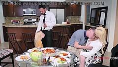 Blonde Bimbo Joins Family Dinner Orgy for Big Ass Tits Action