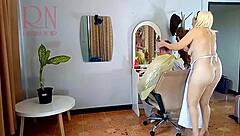 Nude hairdresser shocks surprised client bare