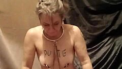 french slave humiliated in autoseance with piss belt and bondage session