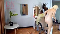 Nude hairdresser shocks surprised client bare