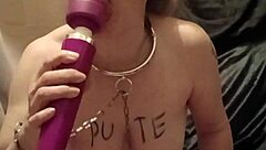 french slave humiliated in autoseance with piss belt and bondage session
