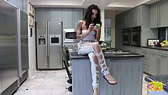 housesitting alone? brunette lesbian friend joins for dirty pussy fingering