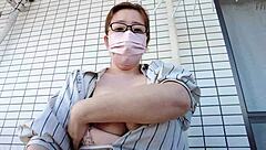 A married asian milf masturbates excitedly on balcony big tits full video